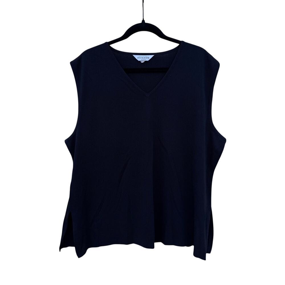 Exclusively Misook Black Acrylic Knit V-Neck Tank Top Women's Size 3X